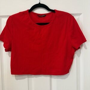 Red Ribbed Stretchy Cropped T-Shirt